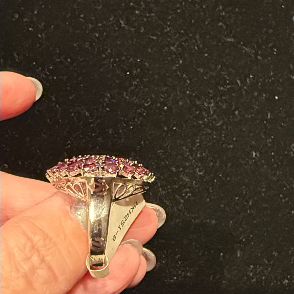 Elegant Purple Amethyst Cluster Sterling Silver Ring - Picture 6 of 11